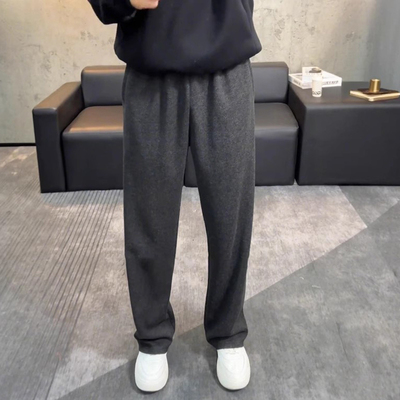 冬季深灰加绒加厚直筒糯米卫裤