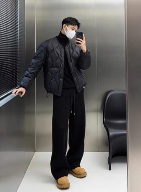 黑色重磅加绒弯刀卫裤男款冬季垂感阔腿运动裤子松弛感宽松休闲裤