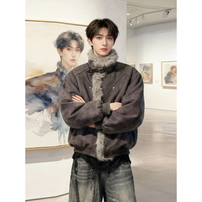 美式复古短款加厚加绒棉衣男款