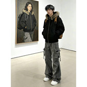 春季 男款 大口袋弯刀牛仔裤 美式 子 黑灰色水洗微喇工装 高街vibe裤 裤