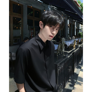 黑色帅气短袖衬衫男夏季薄款高级感痞帅cleanfit冰丝半袖西装衬衣