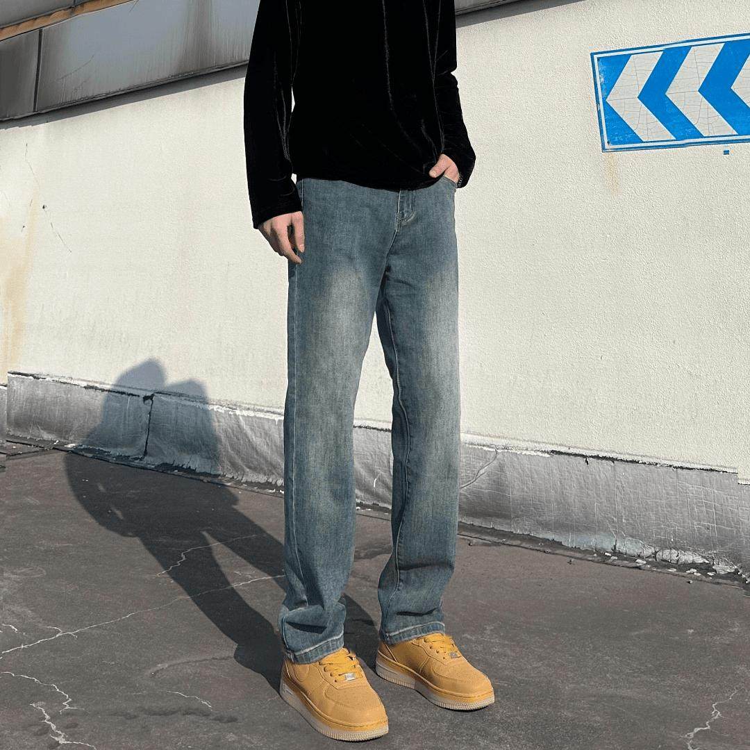 男款美式高街复古蓝牛仔裤春秋