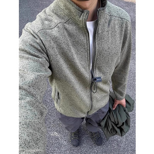 灰绿色抓绒衣外套男秋冬cleanfit拉链立领夹克美式复古开衫卫衣