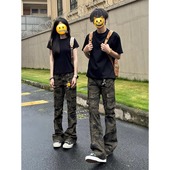 男款 裤 秋季 vibe直筒裤 美式 子cleanfit微喇牛仔裤 高街复古迷彩工装