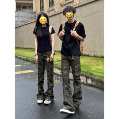 美式高街复古迷彩工装裤男款夏季vibe直筒裤子cleanfit微喇牛仔裤