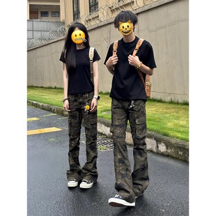 男款 裤 秋季 vibe直筒裤 美式 子cleanfit微喇牛仔裤 高街复古迷彩工装