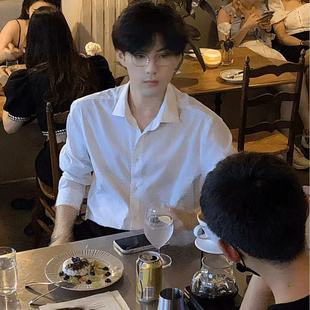 白色长袖衬衫男款秋季人夫感休闲衬衣成熟稳重高级感西装内搭上衣