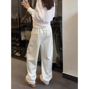 白花灰加绒卫裤男款冬季加厚运动弯刀宽松裤子cleanfit直筒休闲裤