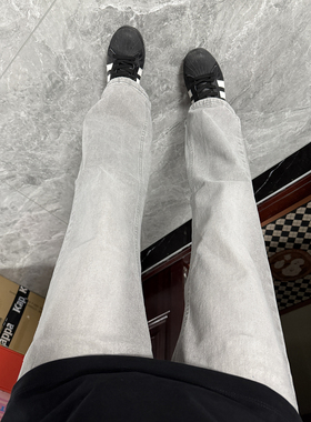 水泥灰cleanfit窄版直筒牛仔裤男秋季高街vibe裤子显高显瘦微喇裤
