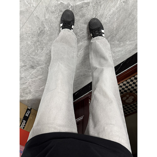 水泥灰cleanfit窄版直筒牛仔裤男