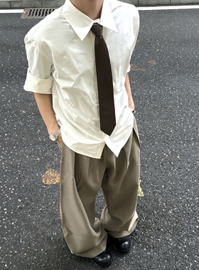 学院风翻领白色长袖衬衫男款秋季cleanfit西装内搭衬衣DK打底外套