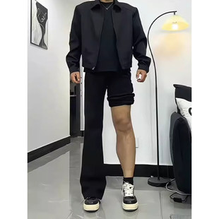 黑色弯刀微喇牛仔裤男款冬季加绒加厚cleanfit裤子修身显瘦直筒裤