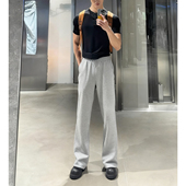 直筒裤 cleanfit灰色运动卫裤 休闲加绒裤 子显腿长窄版 男款 秋冬美式