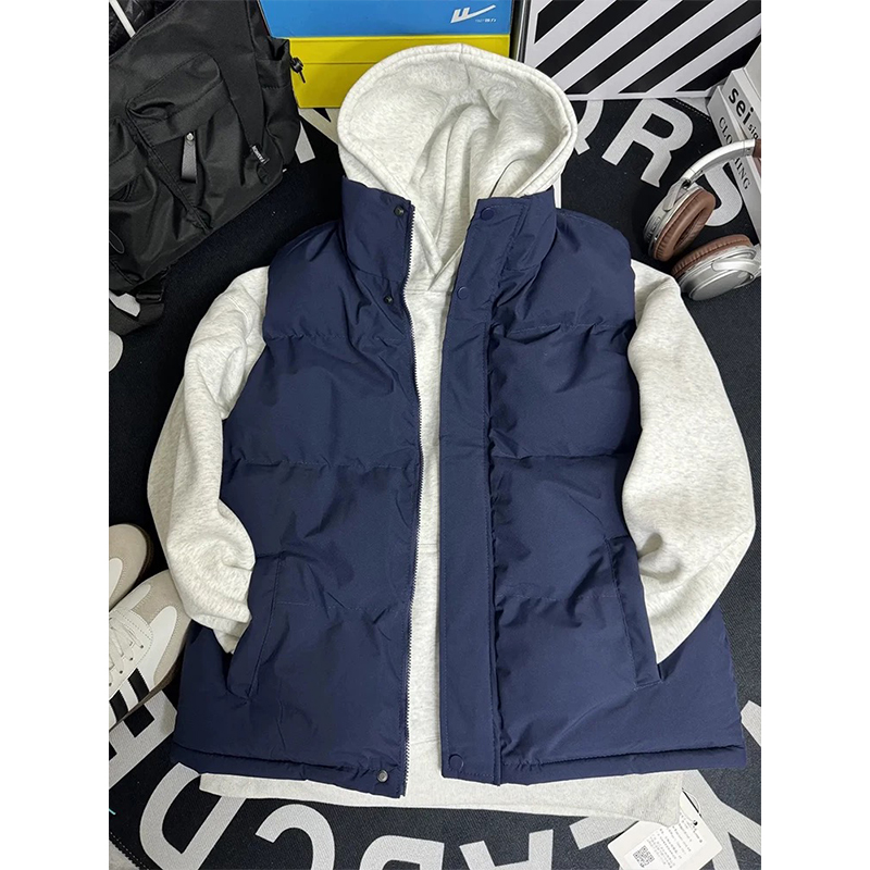 藏蓝色美式羽绒马甲男款秋冬