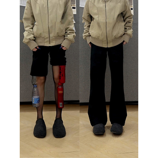 黑色加绒柳叶微喇西裤男冬季遮肉显瘦弯刀裤cleanfit直筒提档裤子