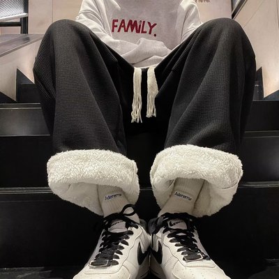 羊羔绒卫裤男秋冬季加厚加绒裤子