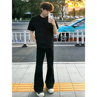 cleanfit黑色微喇牛仔裤男款春季提档显瘦弯刀裤子美式高街直筒裤