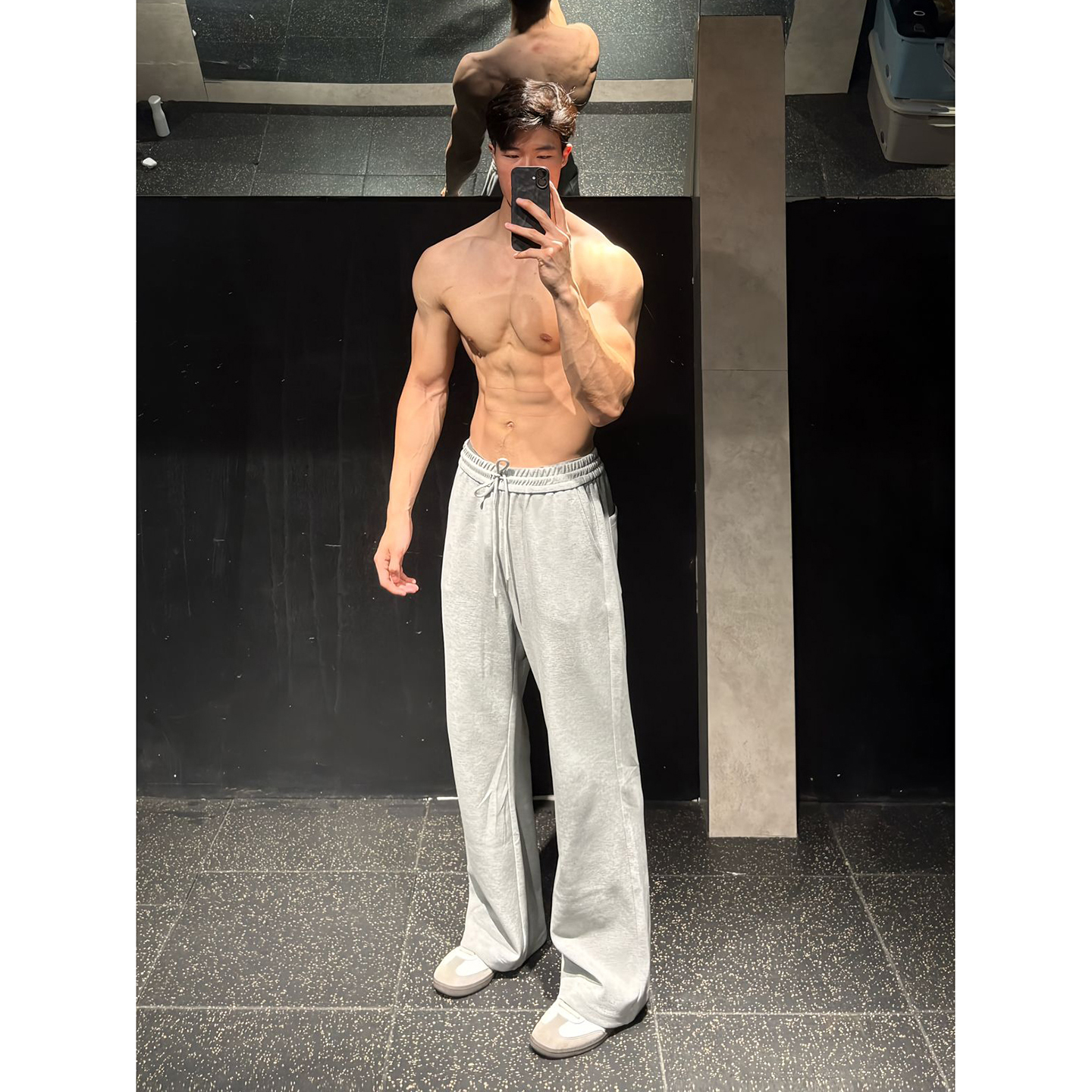 灰色运动卫裤男秋季薄款美式高街