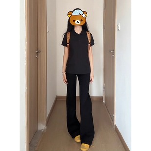 黑色柳叶弯刀直筒微喇牛仔裤男女夏季美式vibe加长版显瘦休闲裤子