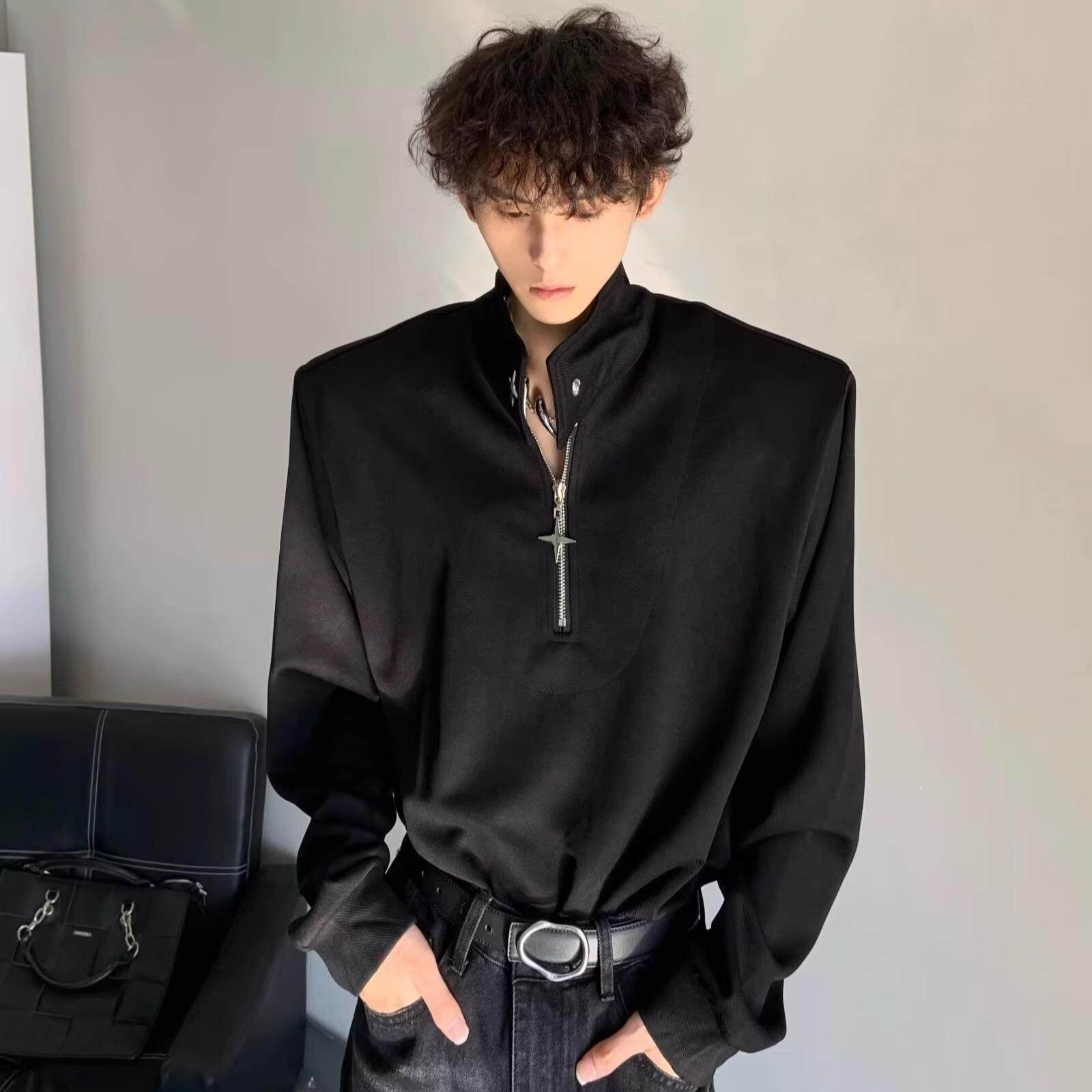 半拉链高领卫衣男冬季配大衣的内搭高级感垫肩长袖t恤显瘦打底衫,男装,卫衣,淘宝优惠券,粉丝福利购,淘宝优惠卷