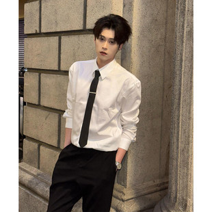 cleanfit白色长袖衬衫男款高级感痞帅西装内搭衬衣男模穿搭dk制服