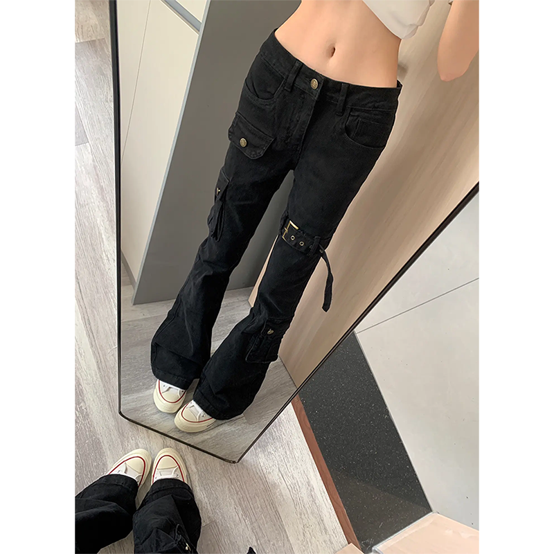 cleanfit黑色绑带工装牛仔裤男