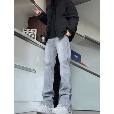 水泥色加绒牛仔裤男款秋冬穿搭