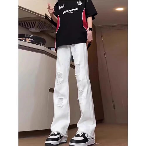 修身显瘦宽松拉链vibe风微喇白色