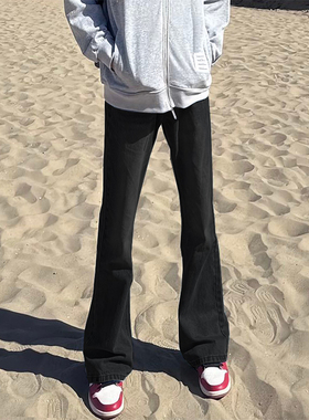 美式高街vibe微喇牛仔裤男款潮牌黑色直筒裤子修身窄版显瘦弯刀裤