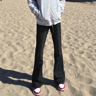 潮牌黑色直筒裤 男款 子修身 窄版 美式 显瘦弯刀裤 高街vibe微喇牛仔裤