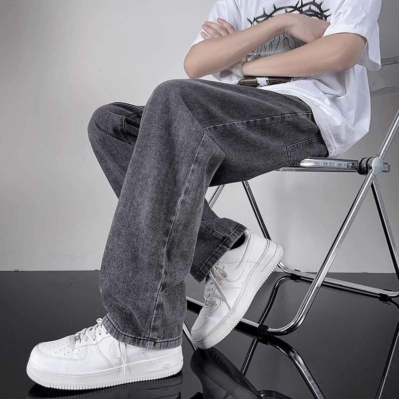 黑灰色男款秋季牛仔裤港风cec宽松阔腿裤潮牌复古直筒休闲长裤子,男装,牛仔裤,淘宝优惠券,粉丝福利购,淘宝优惠卷