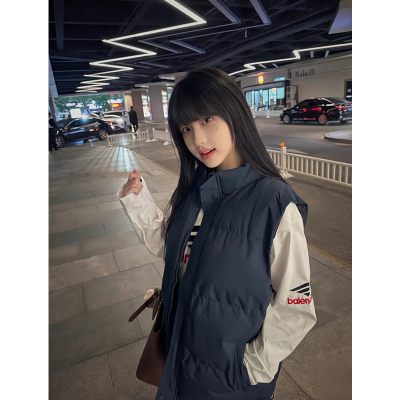 藏青色羽绒马甲棉服男潮牌无袖