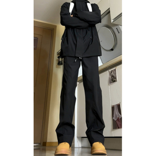 黑色软壳冲锋裤男款秋冬加绒防水美式斜切工装裤子直筒运动休闲裤