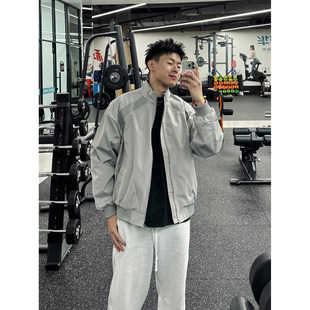 浅灰色拼接早春外套男款cleanfit立领棒球服美式正肩飞行员夹克