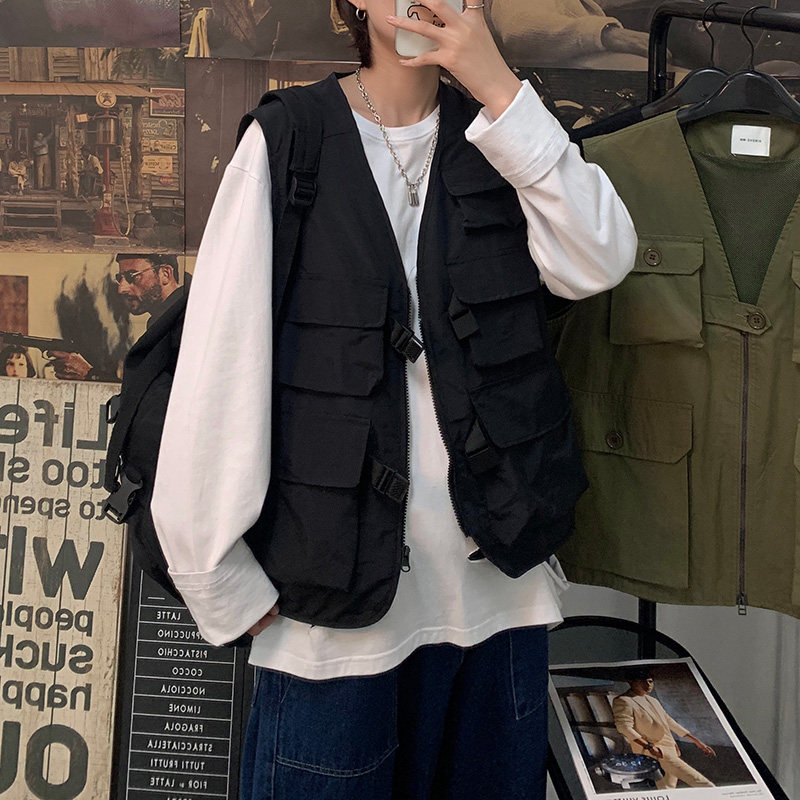 INS 기능성 스타일 작업복 전술 조끼 남성 일본 여름 패션 브랜드 힙합 조끼 조끼 느슨한 대형 자켓