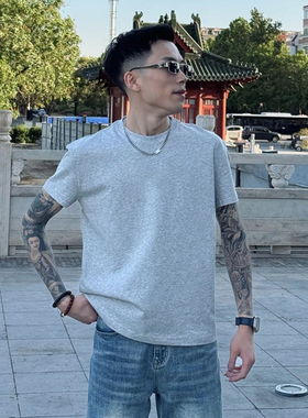 花灰色索罗娜修身短袖男夏季痞帅高级感t恤cleanfit正肩收口半袖