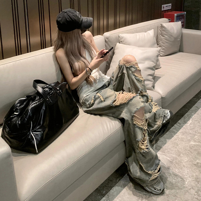 美式复古破洞牛仔裤女夏薄款