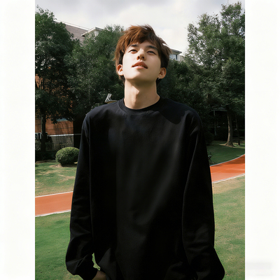 黑色圆领纯棉打底衫男款