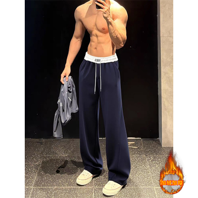 美式拼色加绒加厚直筒卫裤男款