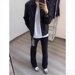 黑色柳叶弯刀西裤男款美式高级感垂感微喇裤cleanfit休闲直筒裤子