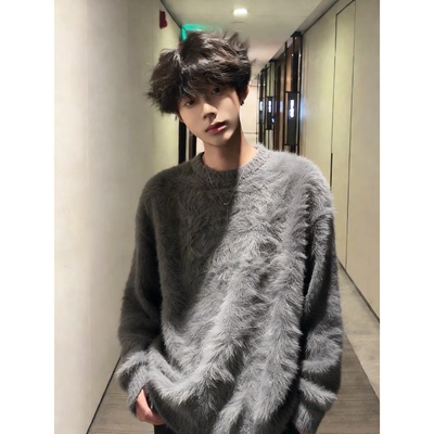 深灰软糯水貂绒男慵懒打底针织衫