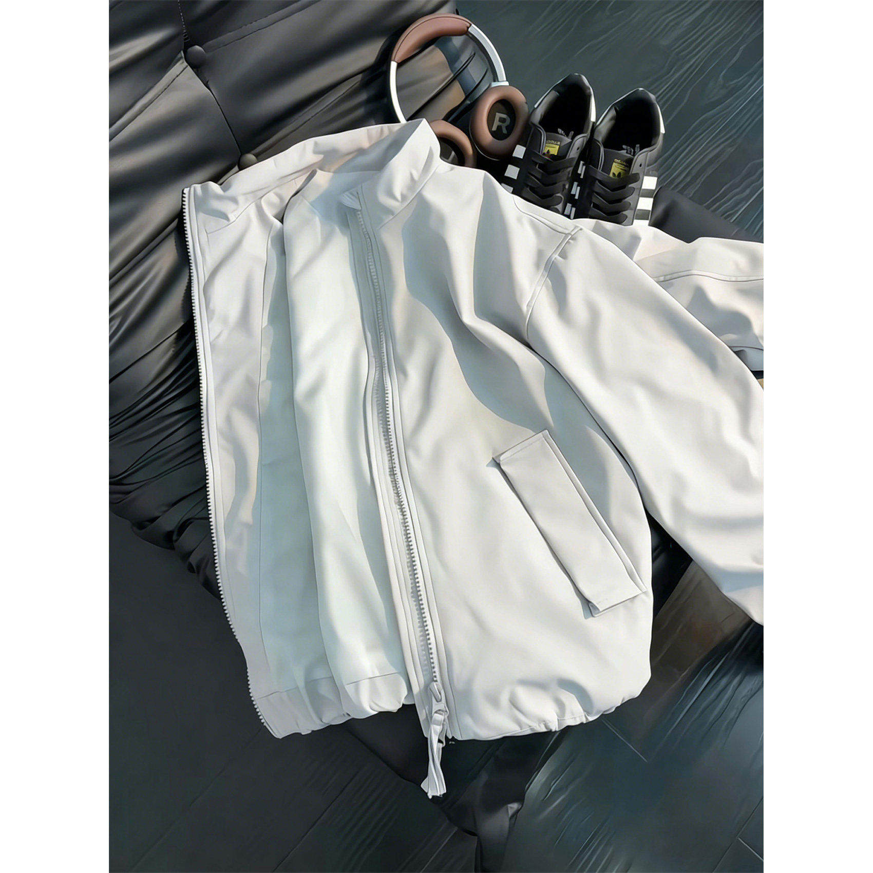 浅灰色立领飞行员夹克男款春秋廓形短款正肩外套美式bomber棒球服