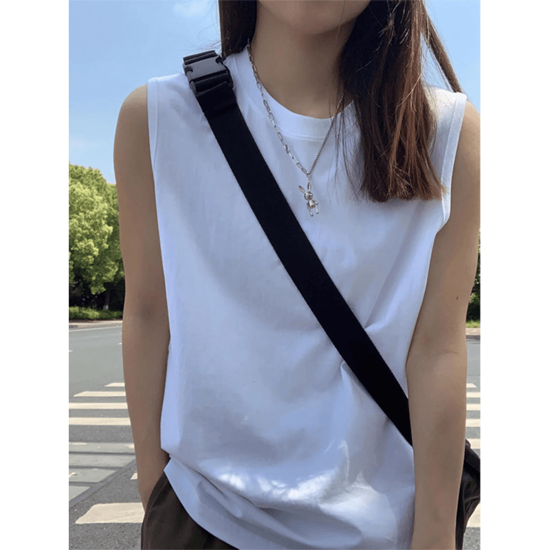 白色运动背心男夏季小领口重磅纯棉无袖t恤美式情侣内搭打底汗衫