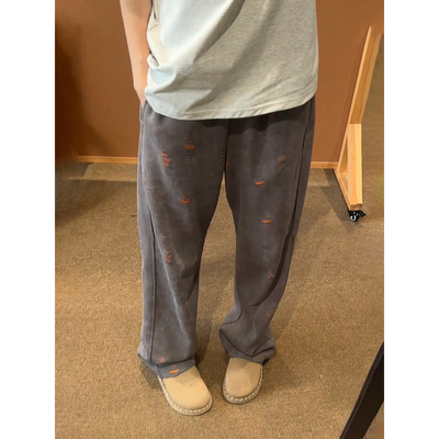 美式重磅破洞弯刀卫裤男款