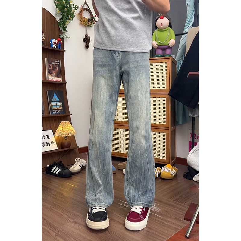 闪电竹节纹直筒牛仔裤男款