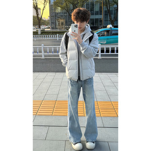 蓝色闪电纹微喇牛仔裤男款美式vibe裤子cleanfit水洗弯刀工装裤子