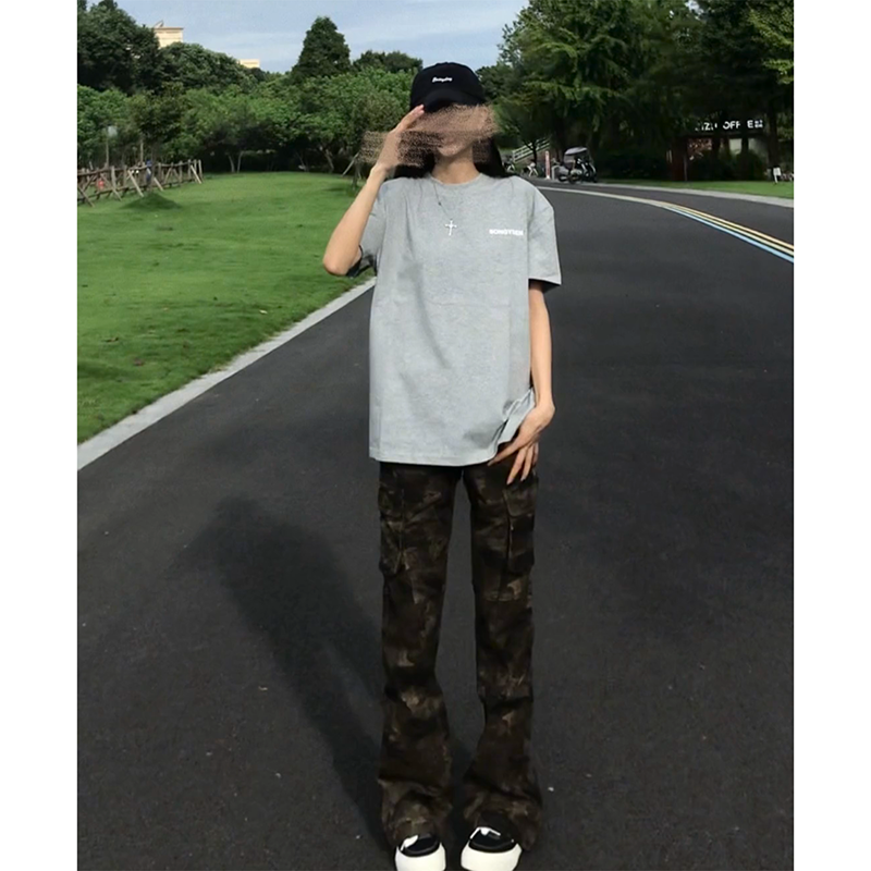 美式迷彩微喇牛仔裤男女秋季修身