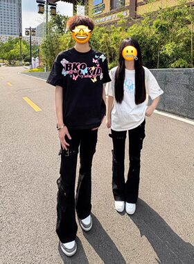 多口袋绑带工装牛仔裤男vibe