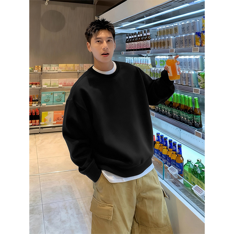 黑色美式卫衣男款秋冬cleanfit