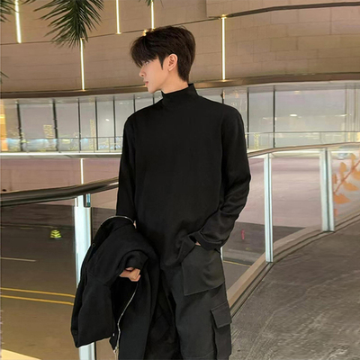 黑色双面德绒加厚打底衫男款春秋
